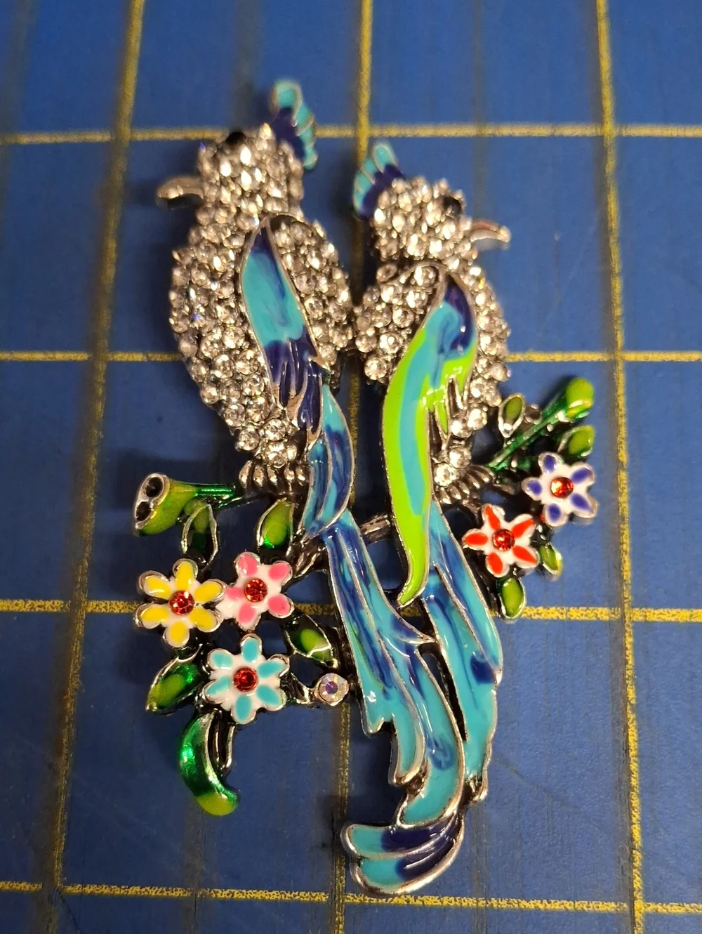Bird of Paradise Florals Rhinestone Silver Tone 3